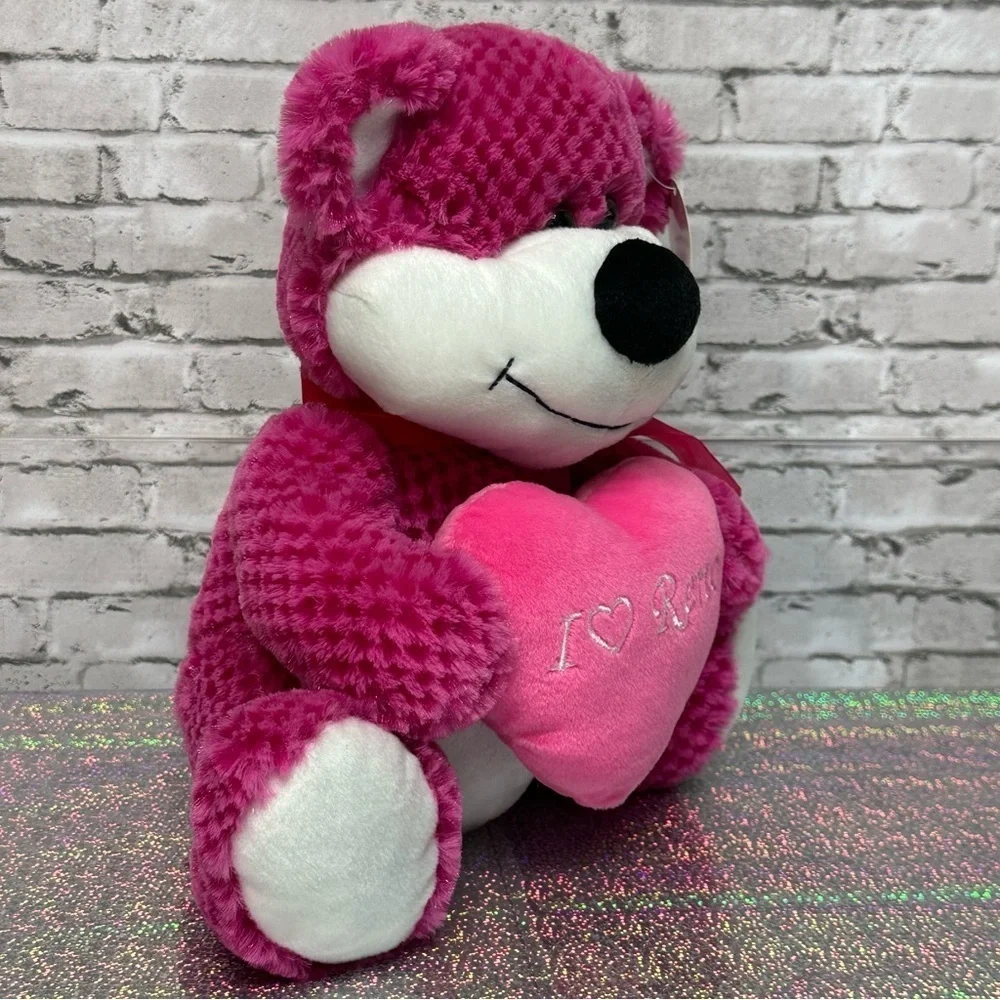 Circus Circus Pink BEAR I Love Reno Plush Waffle Fur Bow Heart Stuffed Animal